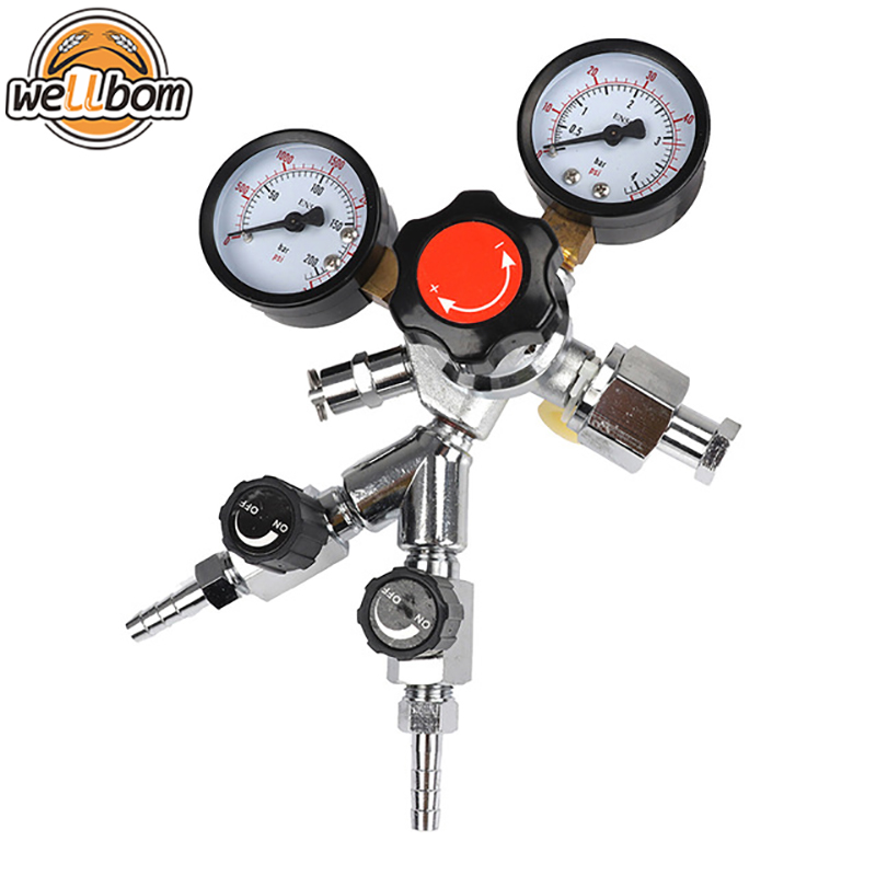 W21.8 CO2 Dual Gauge Regulator with Y splier and two Checkvalve, Homebrew CO2 Regulator, 0~3000psi, 0~60psi
